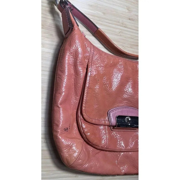 Coach Kristin Patent Leather Shoulder Bag Purse Coral Hobo 19299 AS IS - Picture 10 of 12